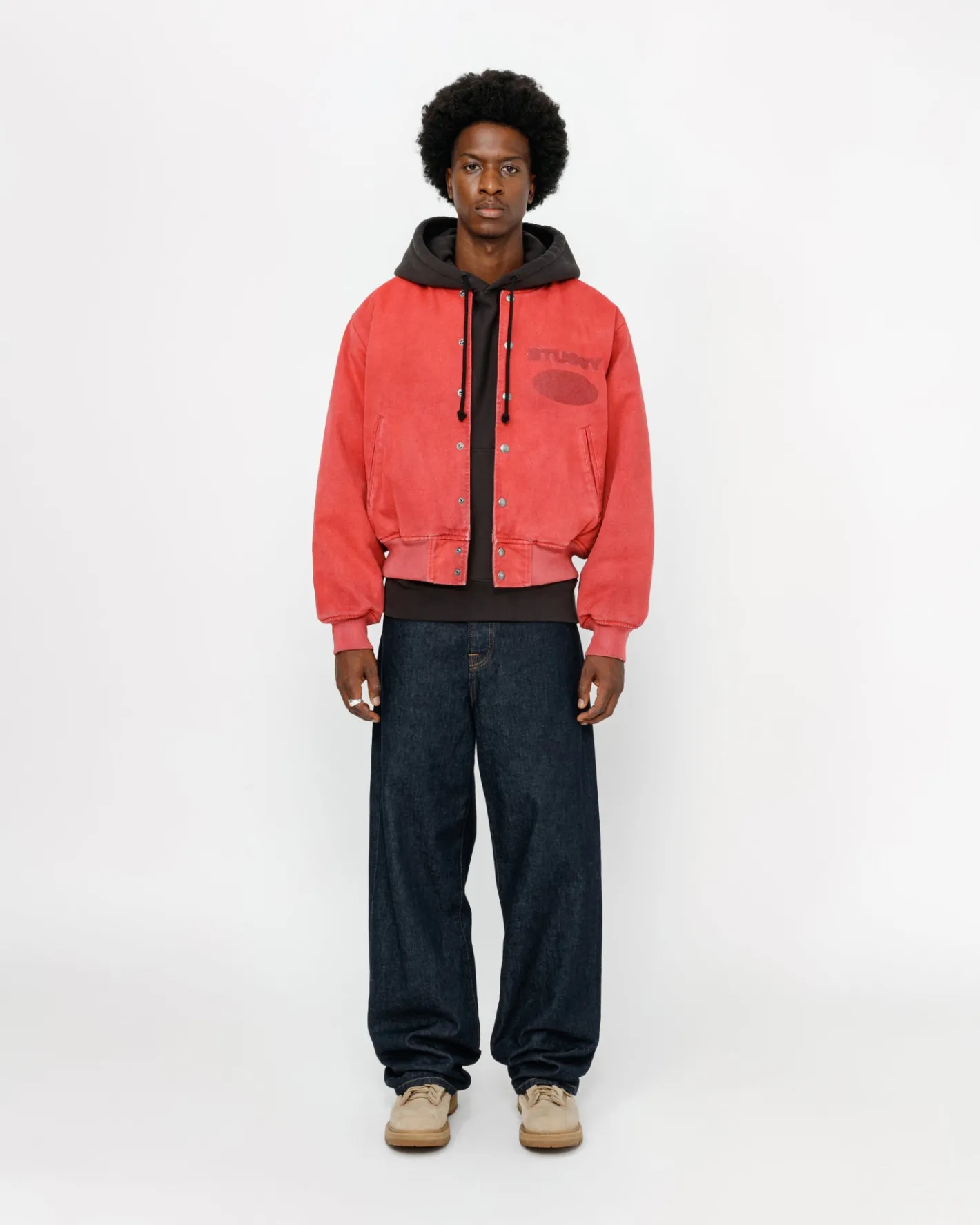 GHOST LOGO CANVAS VARSITY JACKET*Stüssy Hot